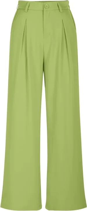 Women's Trendy Dressy Pants Casual Business Work Straight Leg Pants Comfy High Waisted Pleated Baggy Suit Trousers
