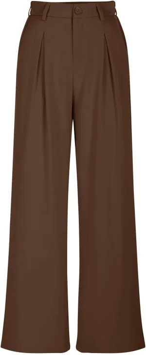 Women's Trendy Dressy Pants Casual Business Work Straight Leg Pants Comfy High Waisted Pleated Baggy Suit Trousers