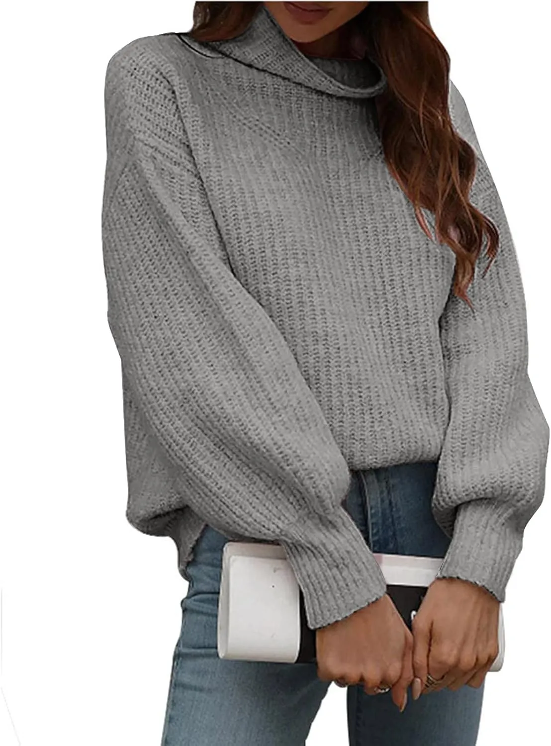 Women's Turtleneck Oversized Sweaters Casual Loose Jumper Top Long Sleeve Knitted Pullovers Warm Clothes for Winter