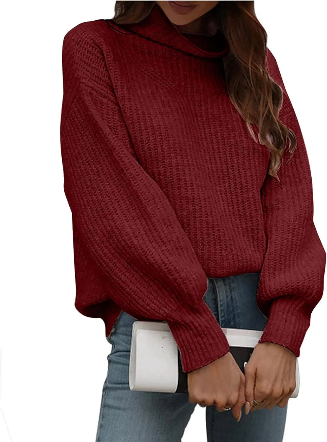 Women's Turtleneck Oversized Sweaters Casual Loose Jumper Top Long Sleeve Knitted Pullovers Warm Clothes for Winter