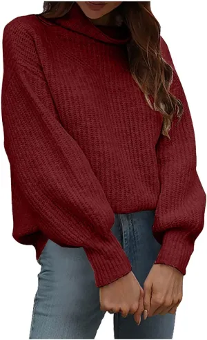 Women's Turtleneck Oversized Sweaters Casual Loose Jumper Top Long Sleeve Knitted Pullovers Warm Clothes for Winter
