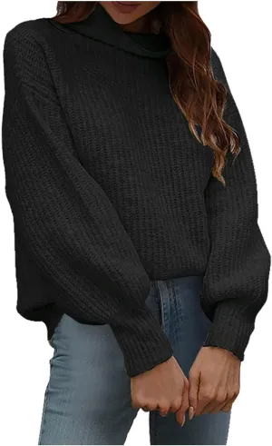 Women's Turtleneck Oversized Sweaters Casual Loose Jumper Top Long Sleeve Knitted Pullovers Warm Clothes for Winter