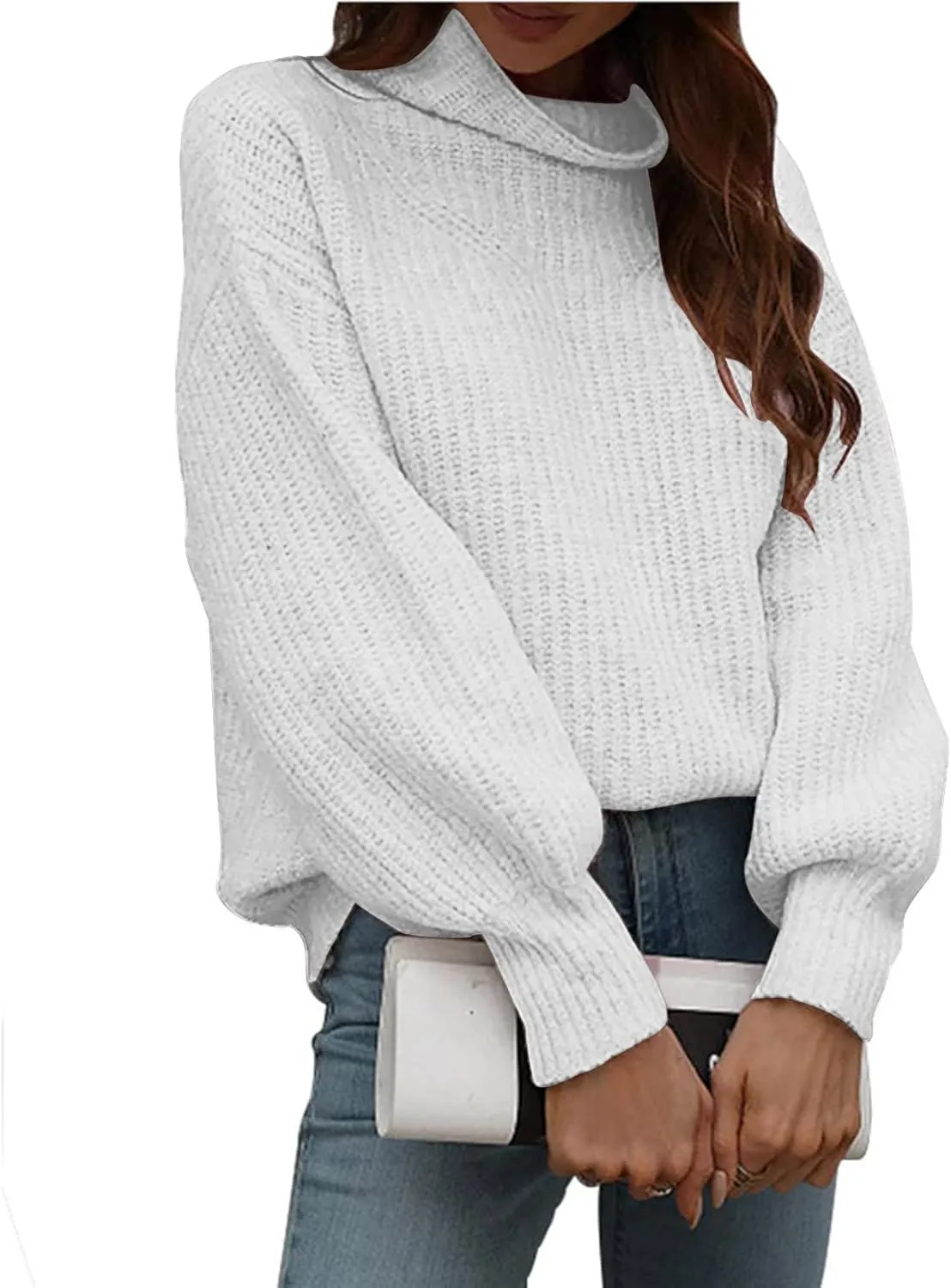 Women's Turtleneck Oversized Sweaters Casual Loose Jumper Top Long Sleeve Knitted Pullovers Warm Clothes for Winter