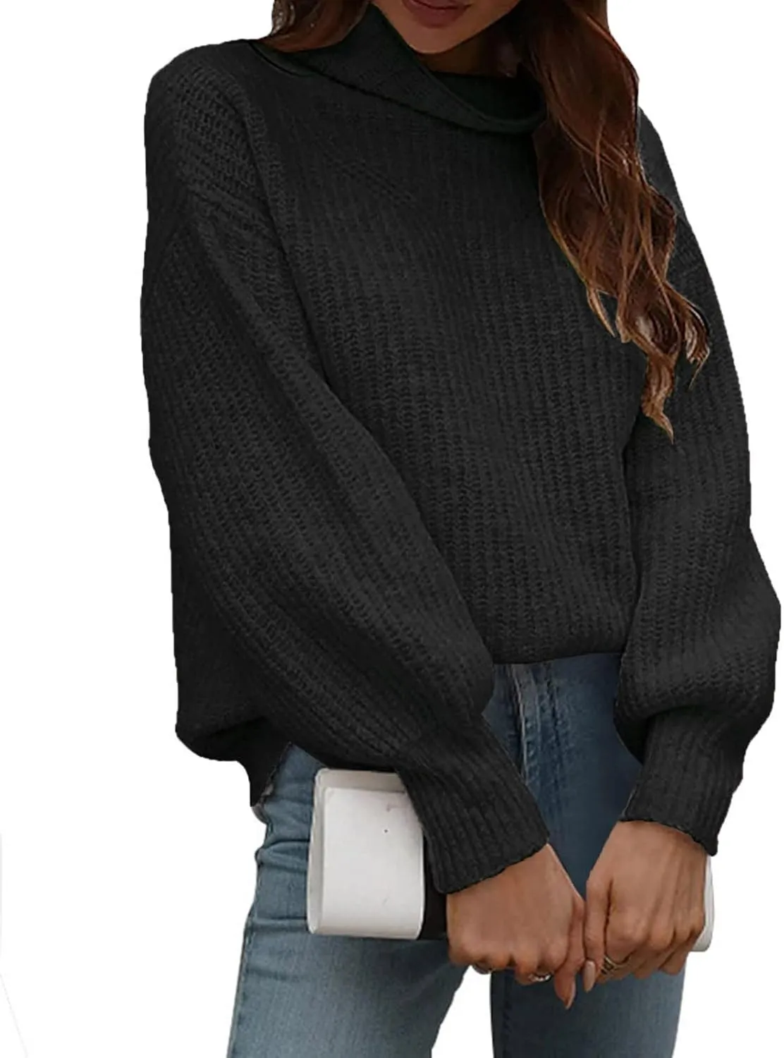 Women's Turtleneck Oversized Sweaters Casual Loose Jumper Top Long Sleeve Knitted Pullovers Warm Clothes for Winter