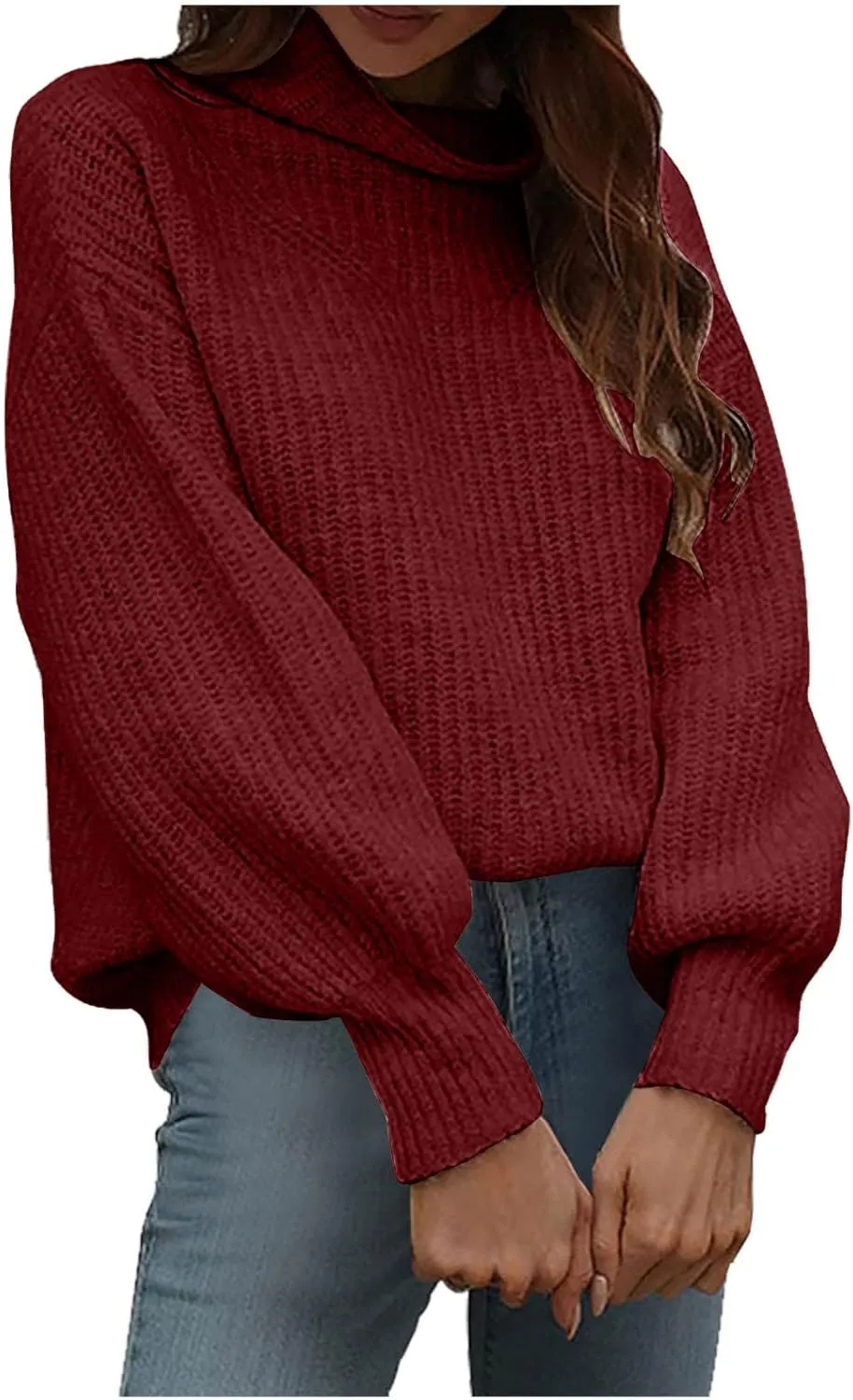 Women's Turtleneck Oversized Sweaters Casual Loose Jumper Top Long Sleeve Knitted Pullovers Warm Clothes for Winter
