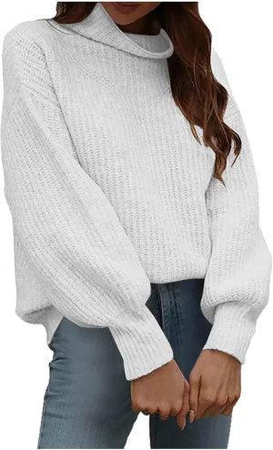 Women's Turtleneck Oversized Sweaters Casual Loose Jumper Top Long Sleeve Knitted Pullovers Warm Clothes for Winter