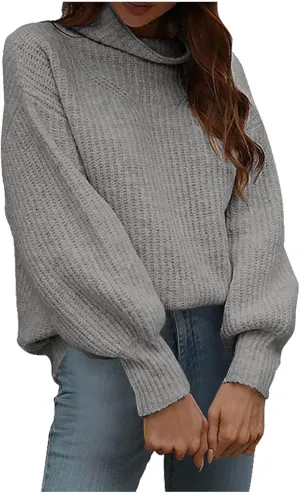 Women's Turtleneck Oversized Sweaters Casual Loose Jumper Top Long Sleeve Knitted Pullovers Warm Clothes for Winter