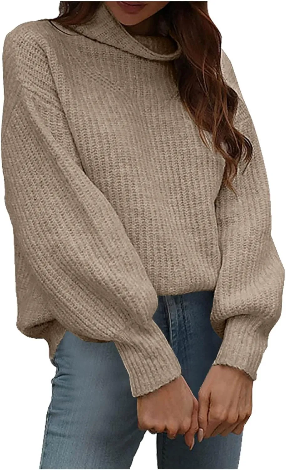 Women's Turtleneck Oversized Sweaters Casual Loose Jumper Top Long Sleeve Knitted Pullovers Warm Clothes for Winter
