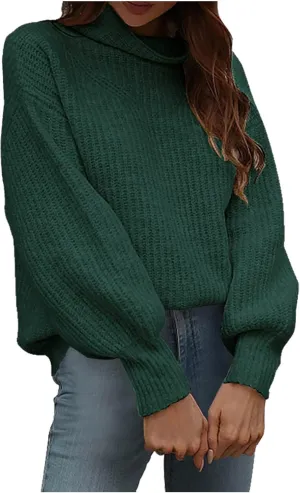 Women's Turtleneck Oversized Sweaters Casual Loose Jumper Top Long Sleeve Knitted Pullovers Warm Clothes for Winter