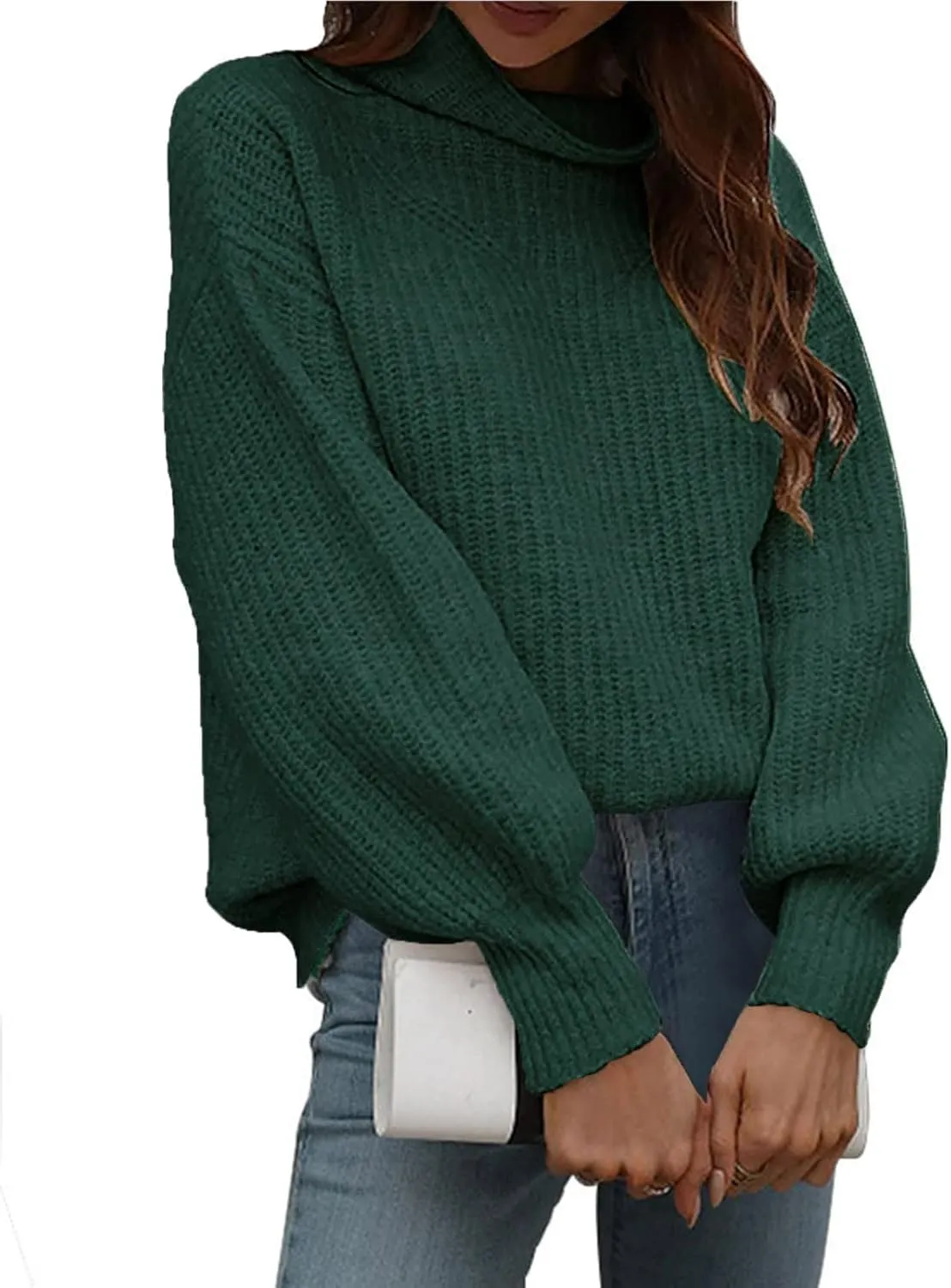 Women's Turtleneck Oversized Sweaters Casual Loose Jumper Top Long Sleeve Knitted Pullovers Warm Clothes for Winter