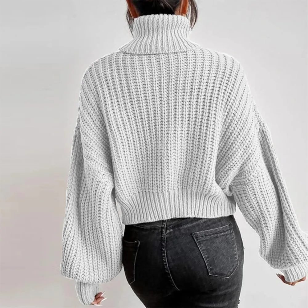 Women's Turtleneck Oversized Sweaters Drop Shoulder Long Sleeve Spilt Hem Tunic Pullover Sweater Ribbed Knit Tops