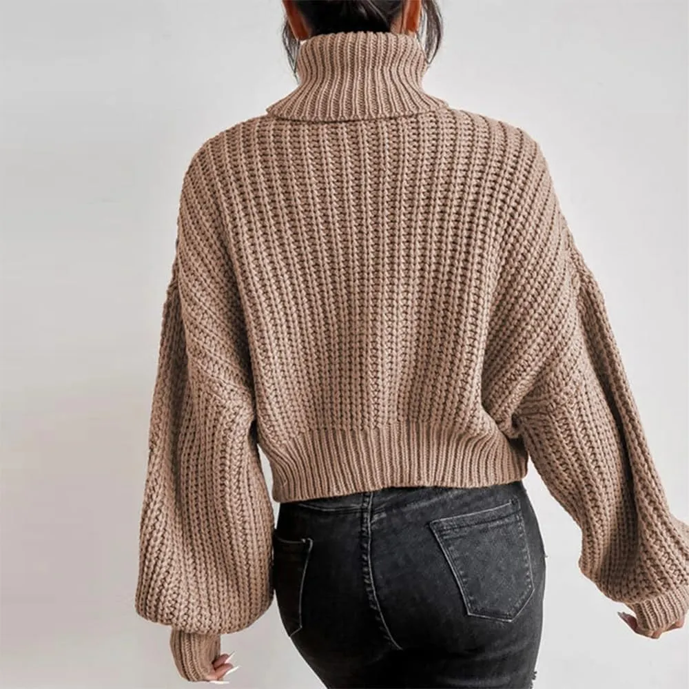 Women's Turtleneck Oversized Sweaters Drop Shoulder Long Sleeve Spilt Hem Tunic Pullover Sweater Ribbed Knit Tops