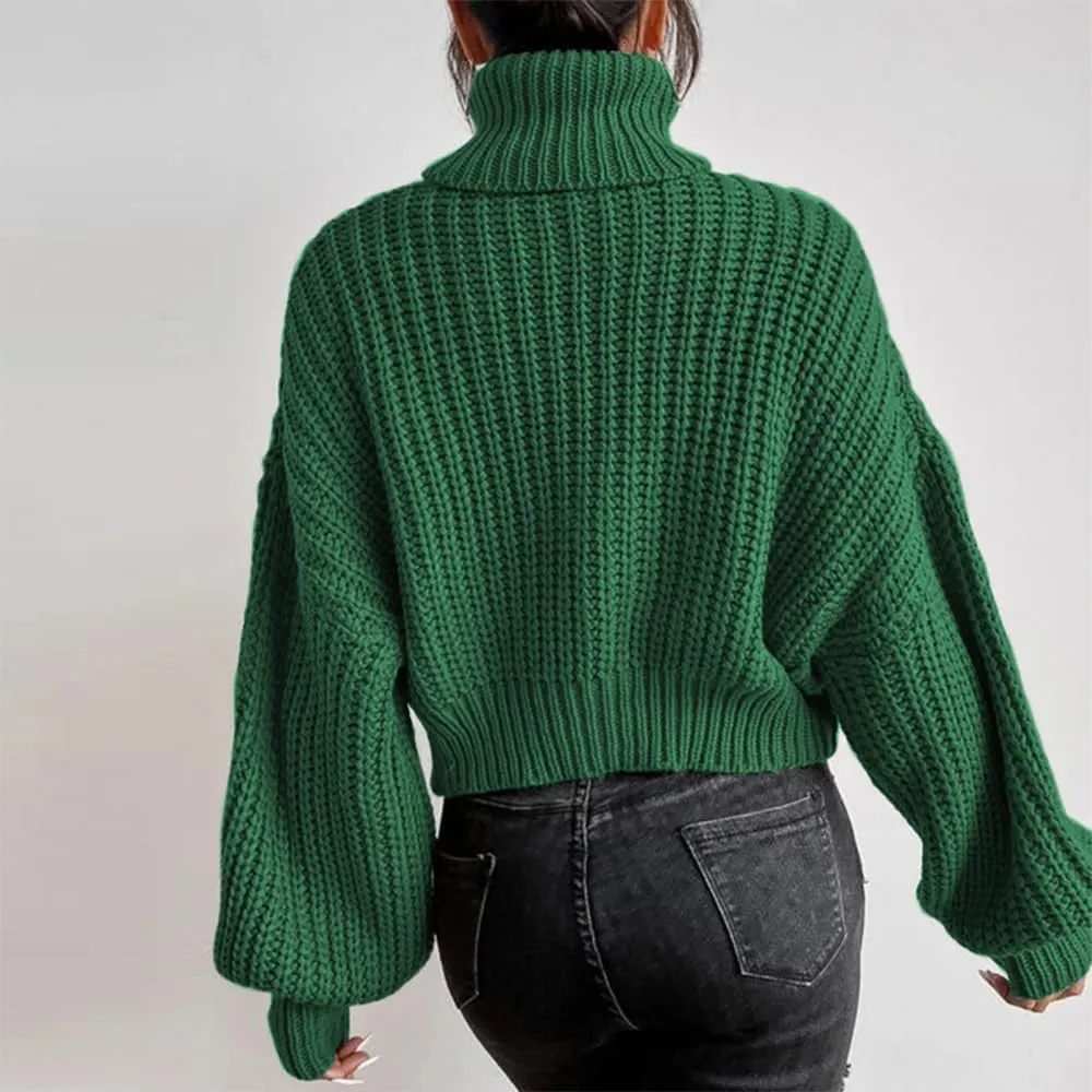 Women's Turtleneck Oversized Sweaters Drop Shoulder Long Sleeve Spilt Hem Tunic Pullover Sweater Ribbed Knit Tops