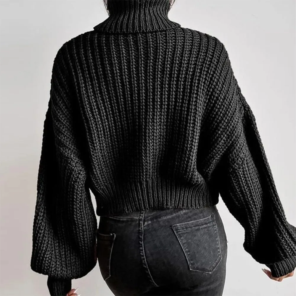 Women's Turtleneck Oversized Sweaters Drop Shoulder Long Sleeve Spilt Hem Tunic Pullover Sweater Ribbed Knit Tops