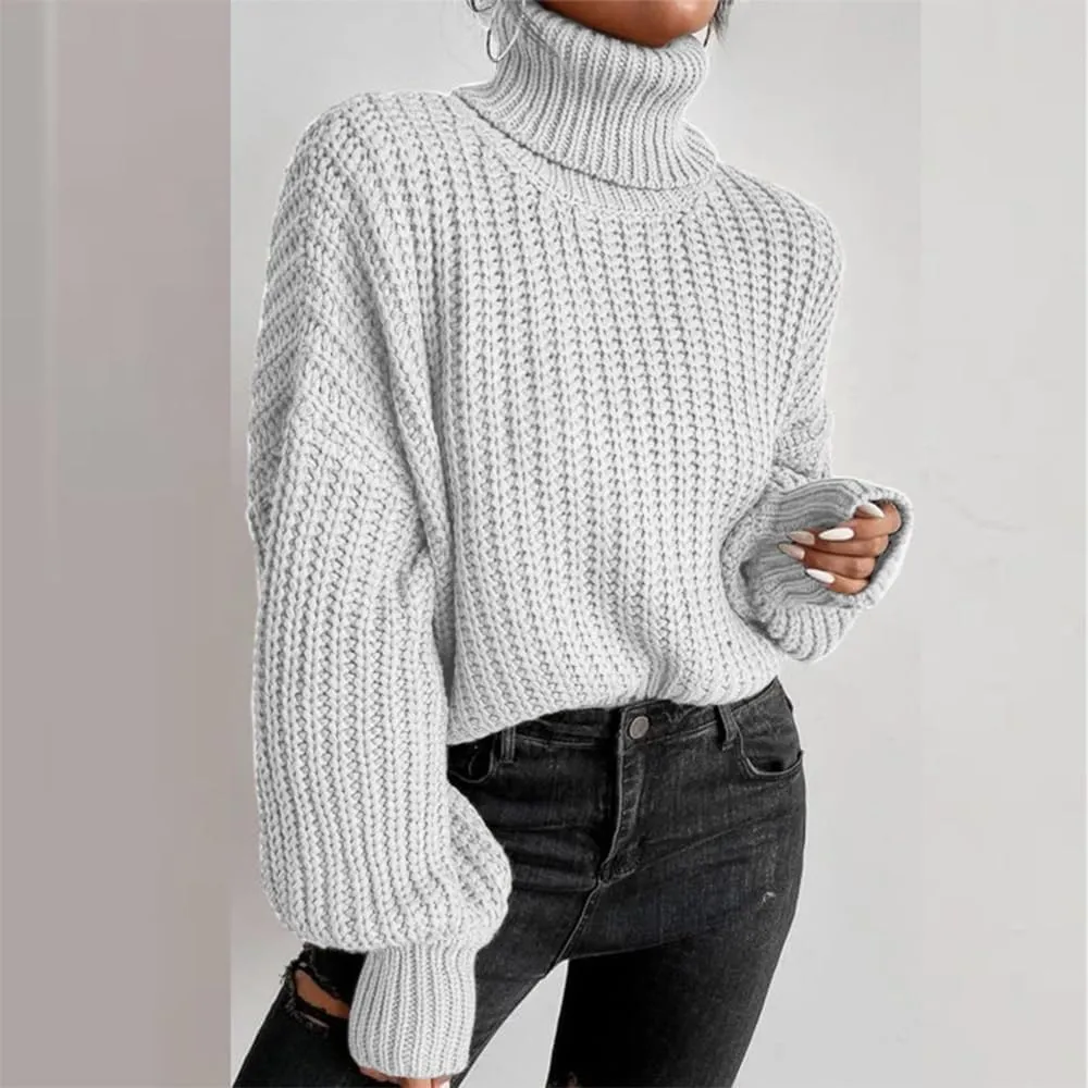 Women's Turtleneck Oversized Sweaters Drop Shoulder Long Sleeve Spilt Hem Tunic Pullover Sweater Ribbed Knit Tops
