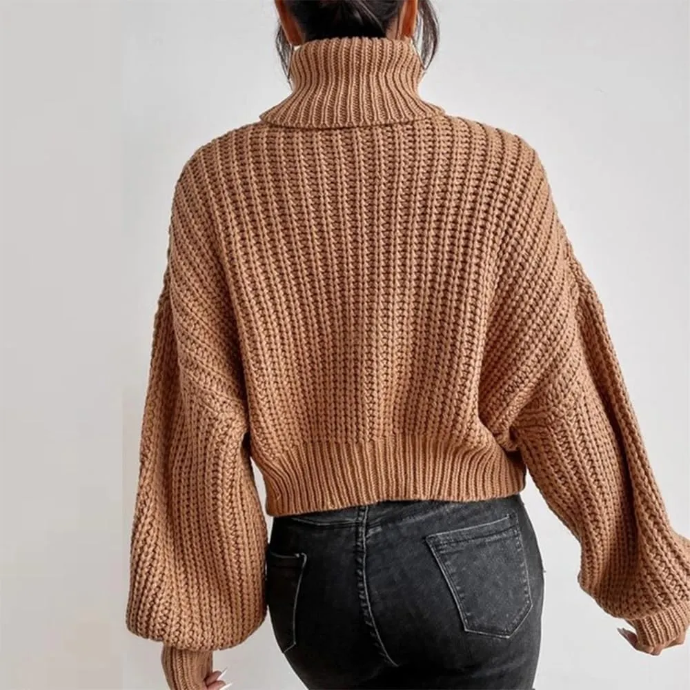 Women's Turtleneck Oversized Sweaters Drop Shoulder Long Sleeve Spilt Hem Tunic Pullover Sweater Ribbed Knit Tops