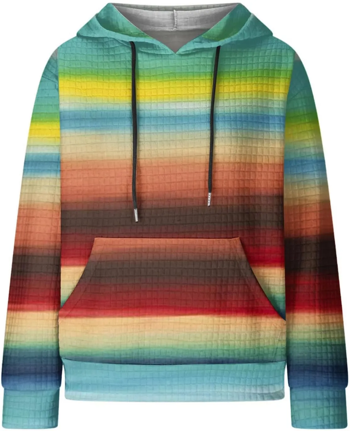 Womens Waffle Knit Hoodie Oversized Fashion Multicolored Sweatshirt Casual Drawstring Pullover Tops with Pockets