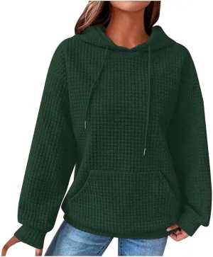 Womens Waffle Knit Hoodies Casual Long Sleeve Fall Fashion Hooded Sweatshirts Dressy Loose Oversized Pullover Tops