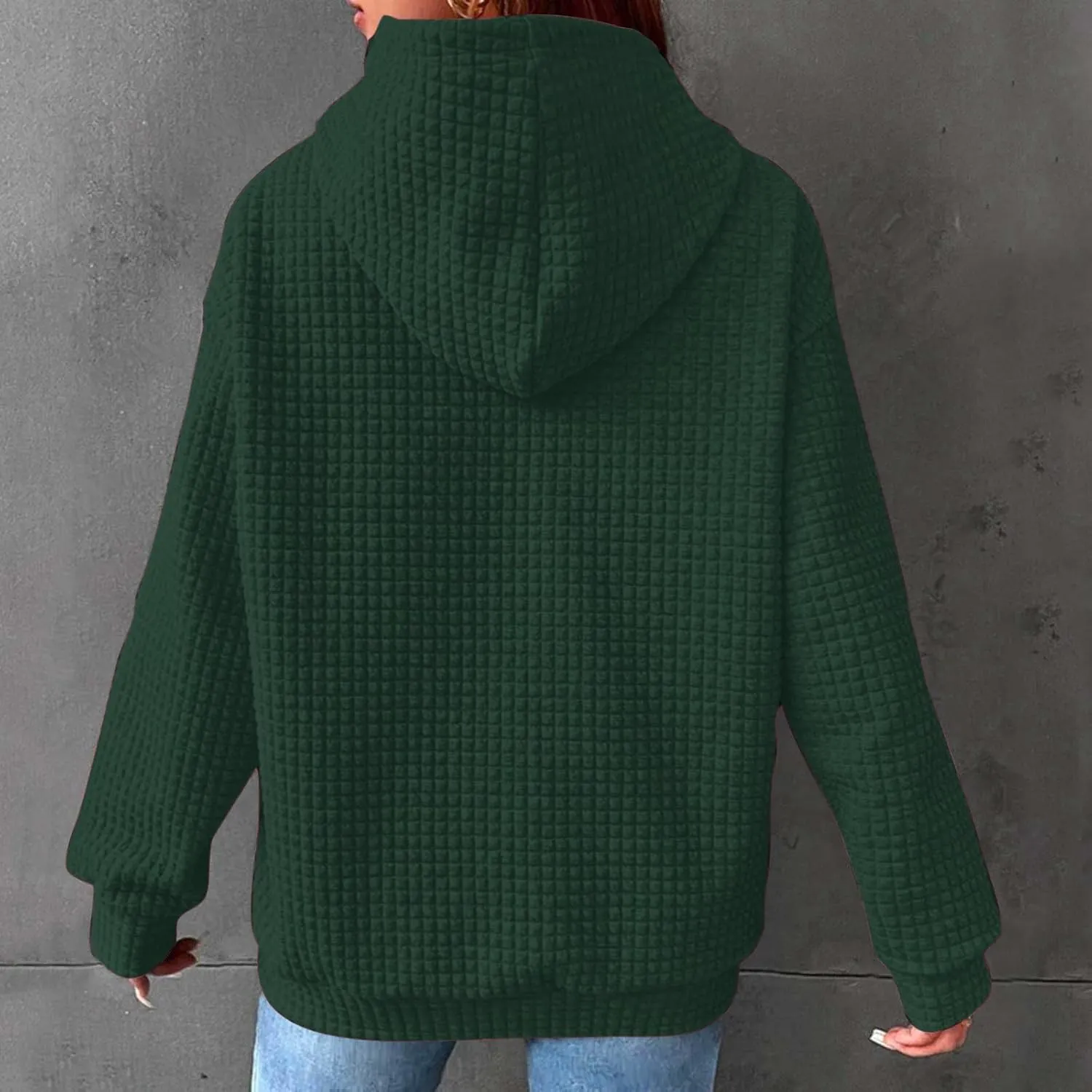 Womens Waffle Knit Hoodies Casual Long Sleeve Fall Fashion Hooded Sweatshirts Dressy Loose Oversized Pullover Tops