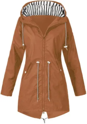 Women's Waterproof Rain Jacket Long Sleeve Lightweight Hooded Raincoat for Hiking Outdoor Drawstring Outerwear Windbreaker