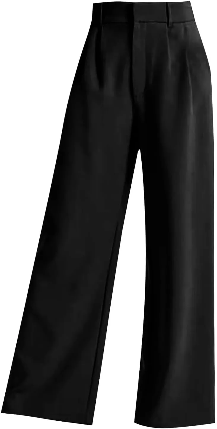 Women's Wide Leg Dress Pants High Waisted Straight Leg Suit Trousers Casual Loose Fit Solid Color Business Pants with Pockets