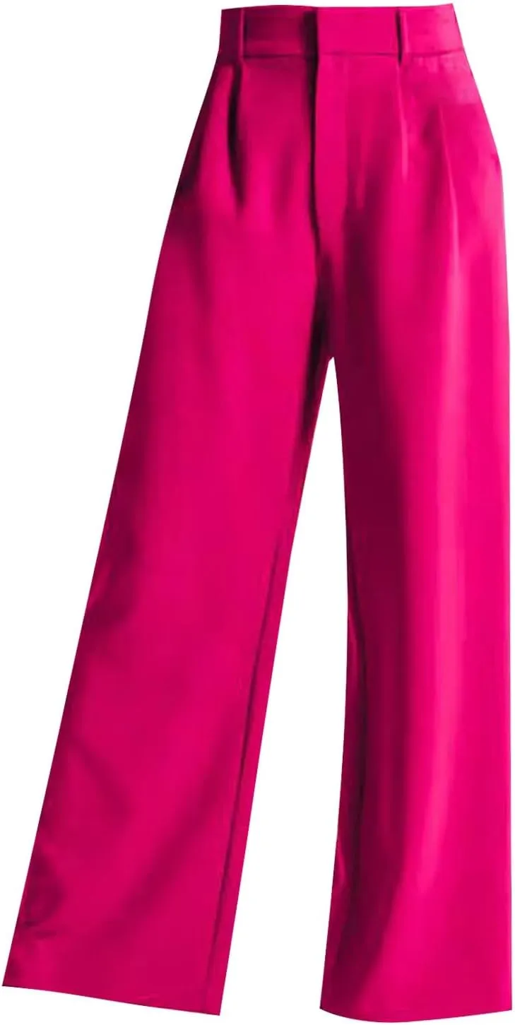 Women's Wide Leg Dress Pants High Waisted Straight Leg Suit Trousers Casual Loose Fit Solid Color Business Pants with Pockets