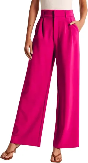 Women's Wide Leg Dress Pants High Waisted Straight Leg Suit Trousers Casual Loose Fit Solid Color Business Pants with Pockets