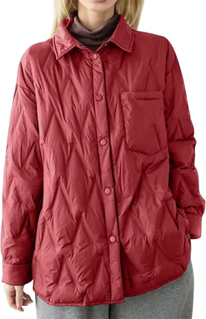 Women's Winter Casual Quilted Jackets Lightweight Button Puffer Jacket Outerwear Casual Down Winter Coat with Pockets