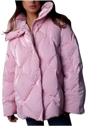 Women's Winter Coat Puffer Down Jacket Thick Warm Stand Collar Puffer Coat Women Long Sleeve Quilted Jackets Outwear