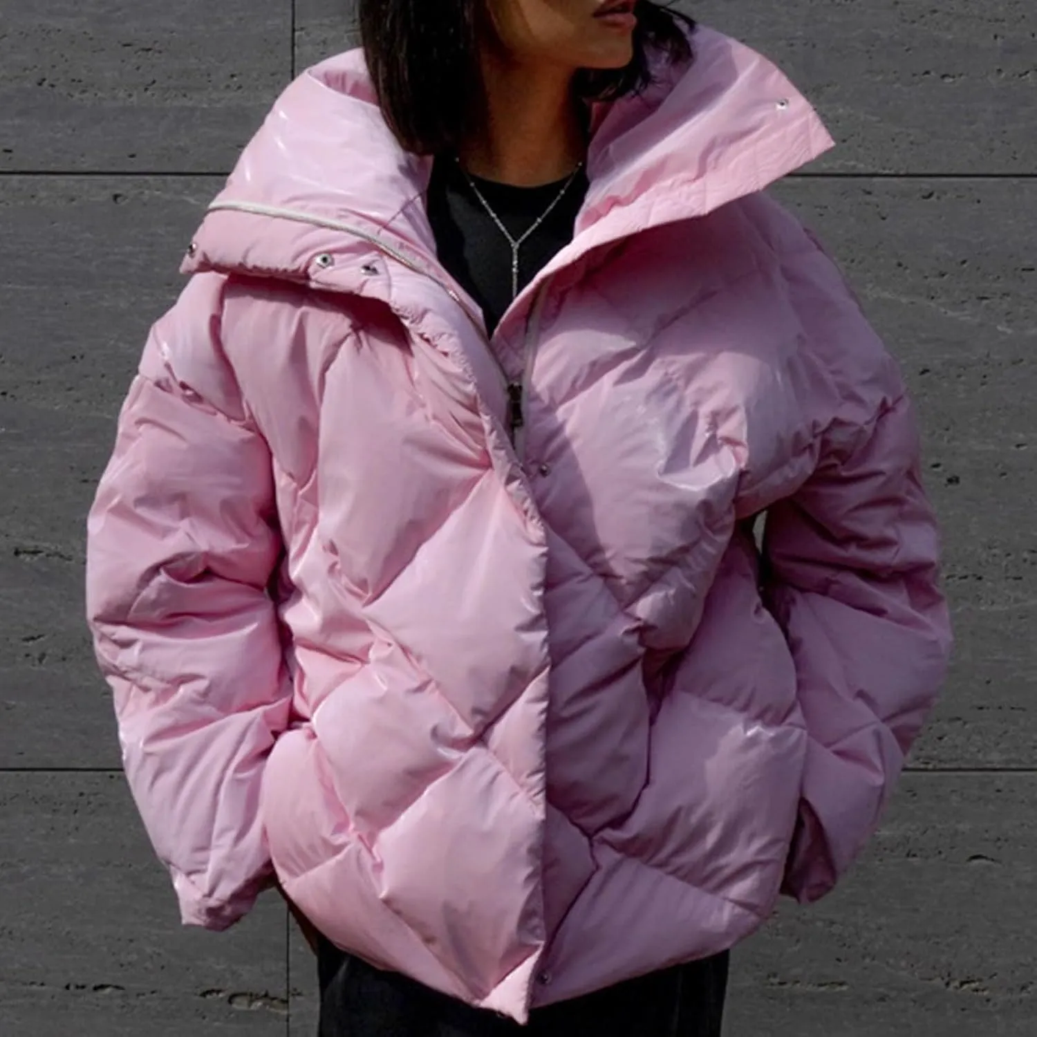 Women's Winter Coat Puffer Down Jacket Thick Warm Stand Collar Puffer Coat Women Long Sleeve Quilted Jackets Outwear