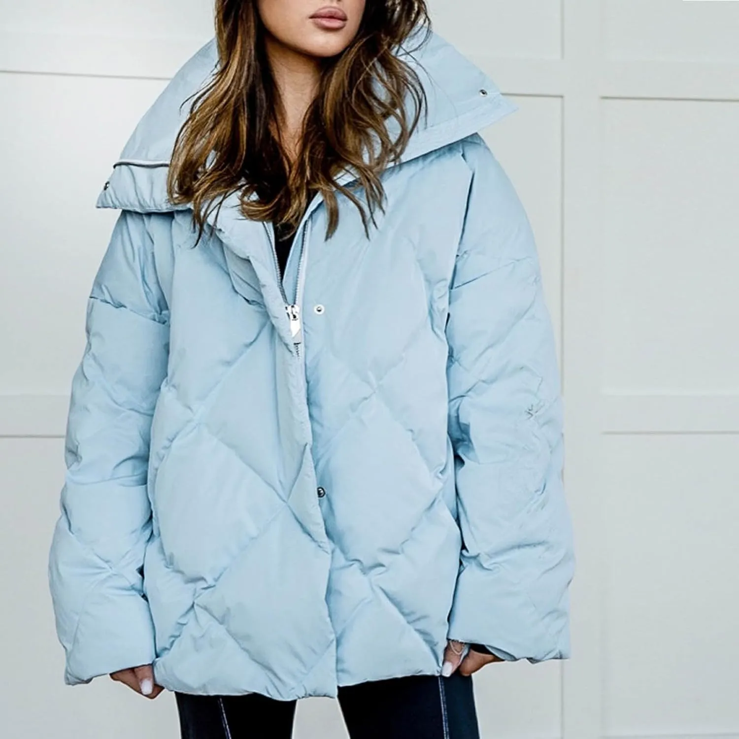 Women's Winter Coat Puffer Down Jacket Thick Warm Stand Collar Puffer Coat Women Long Sleeve Quilted Jackets Outwear