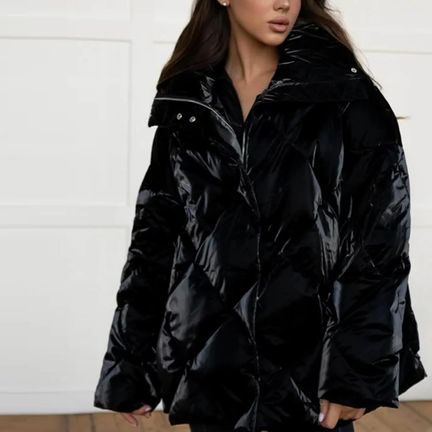 Women's Winter Coat Puffer Down Jacket Thick Warm Stand Collar Puffer Coat Women Long Sleeve Quilted Jackets Outwear