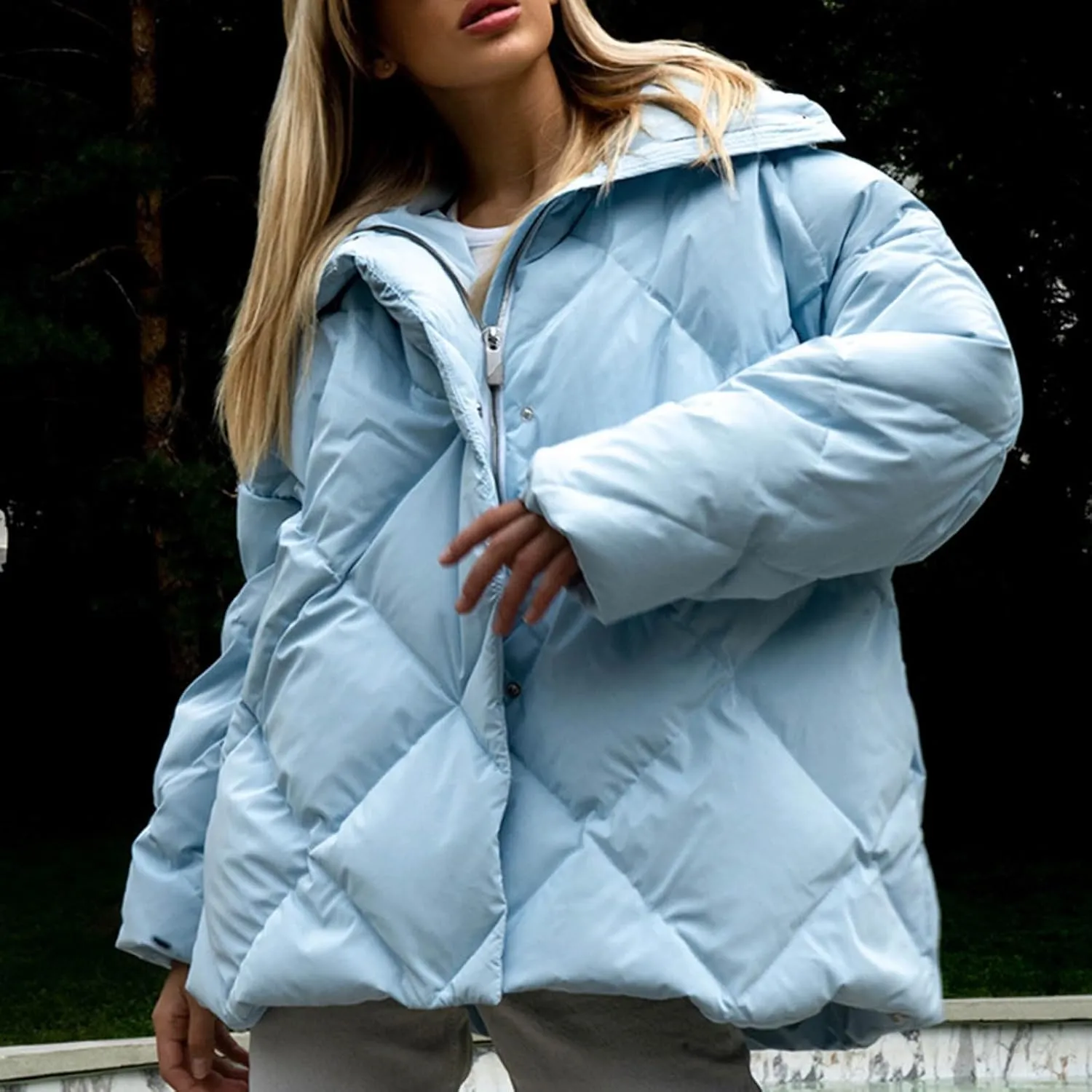 Women's Winter Coat Puffer Down Jacket Thick Warm Stand Collar Puffer Coat Women Long Sleeve Quilted Jackets Outwear