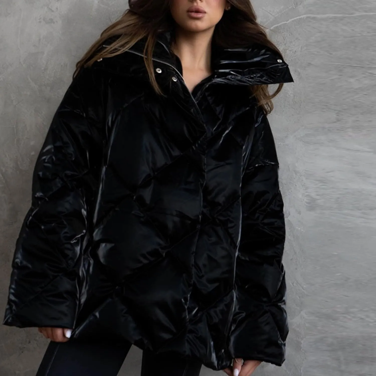 Women's Winter Coat Puffer Down Jacket Thick Warm Stand Collar Puffer Coat Women Long Sleeve Quilted Jackets Outwear