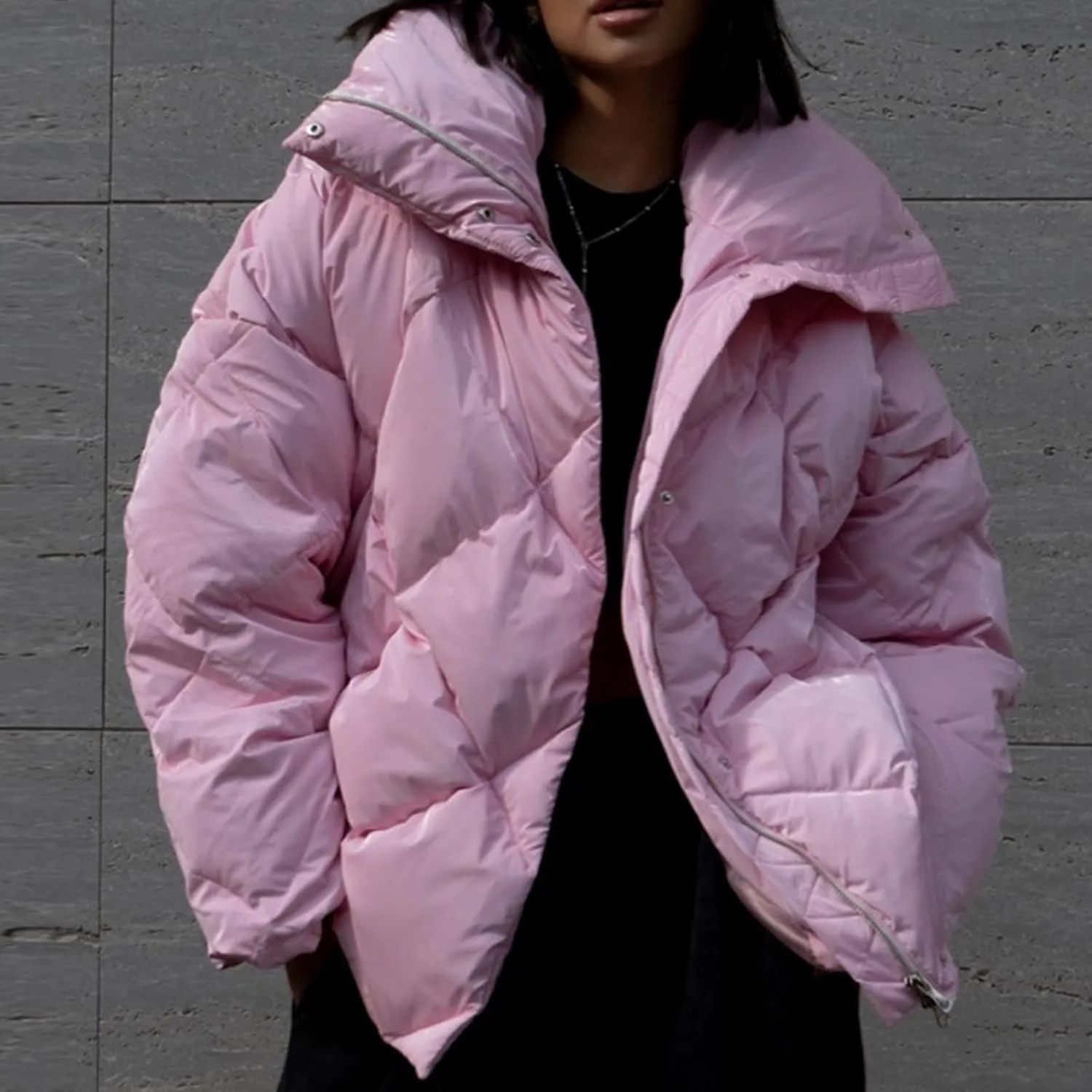 Women's Winter Coat Puffer Down Jacket Thick Warm Stand Collar Puffer Coat Women Long Sleeve Quilted Jackets Outwear