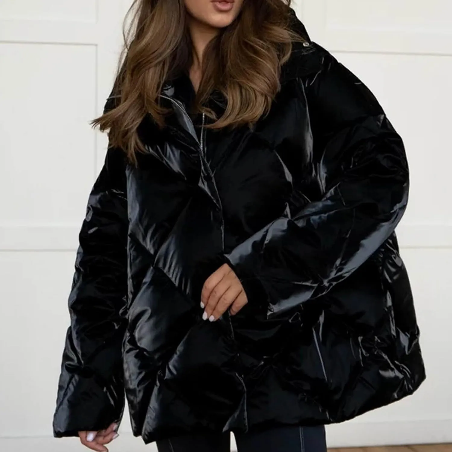 Women's Winter Coat Puffer Down Jacket Thick Warm Stand Collar Puffer Coat Women Long Sleeve Quilted Jackets Outwear