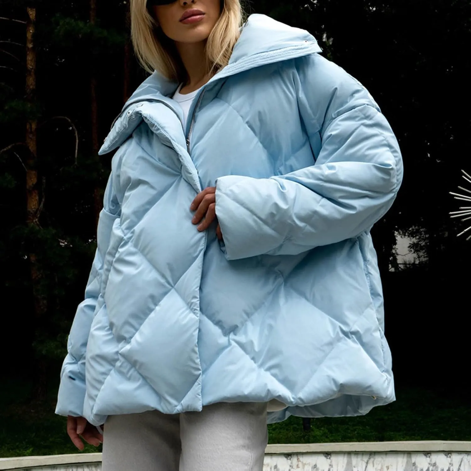 Women's Winter Coat Puffer Down Jacket Thick Warm Stand Collar Puffer Coat Women Long Sleeve Quilted Jackets Outwear