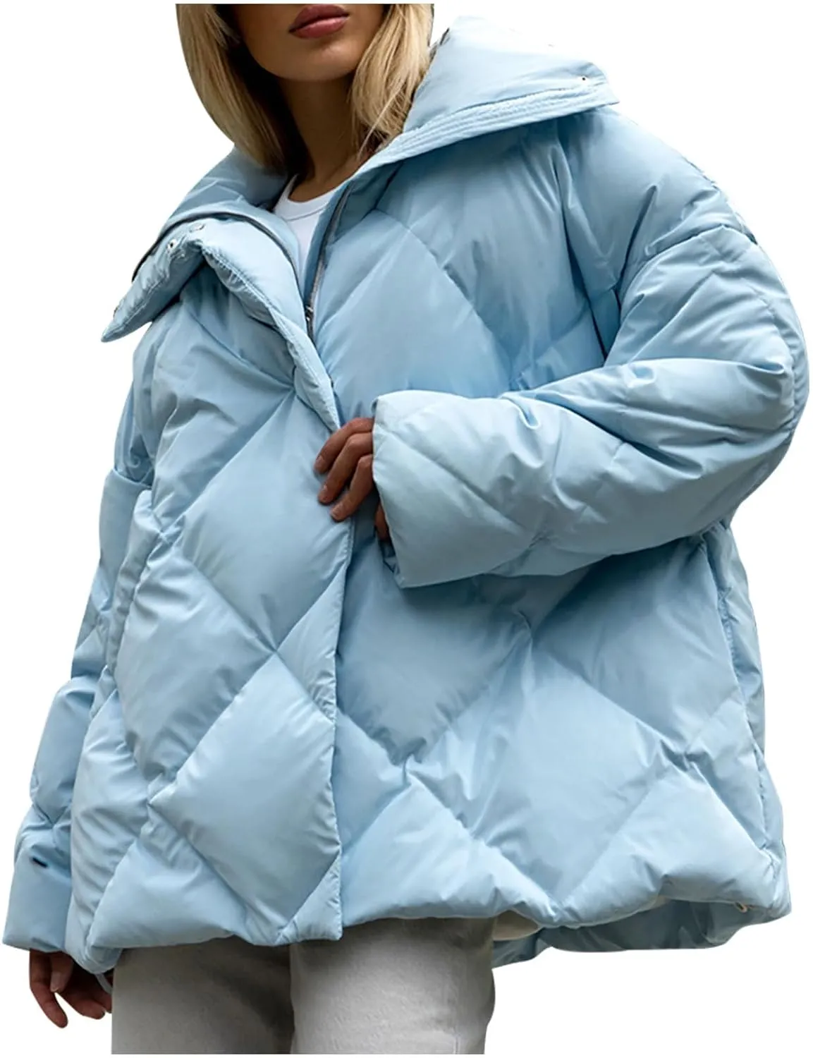 Women's Winter Coat Puffer Down Jacket Thick Warm Stand Collar Puffer Coat Women Long Sleeve Quilted Jackets Outwear