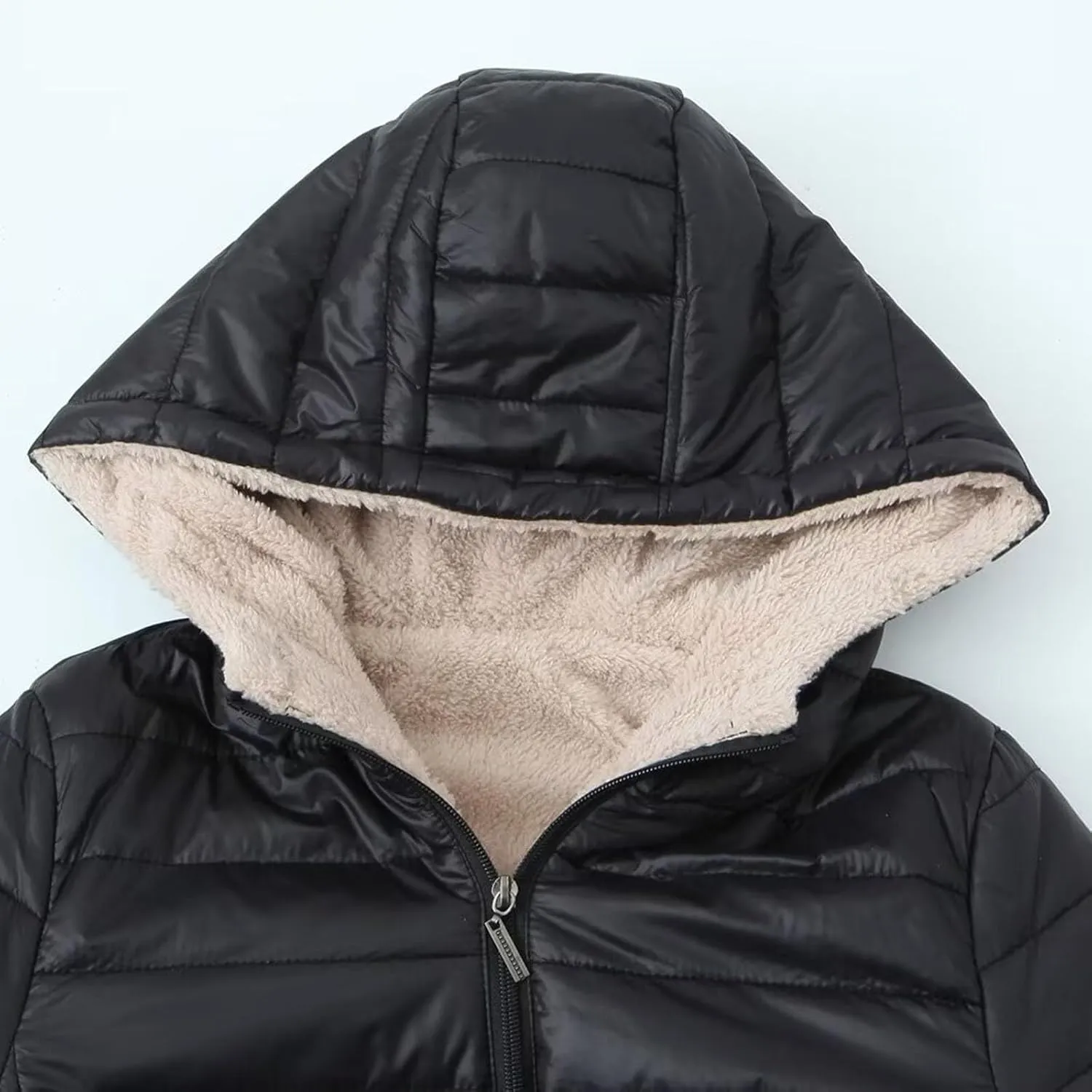Womens Winter Coats Puffer Thickened Warm Hooded Down Jacket Sherpa Fleece Lined Down Coat Long Sleeve Quilted Jacket
