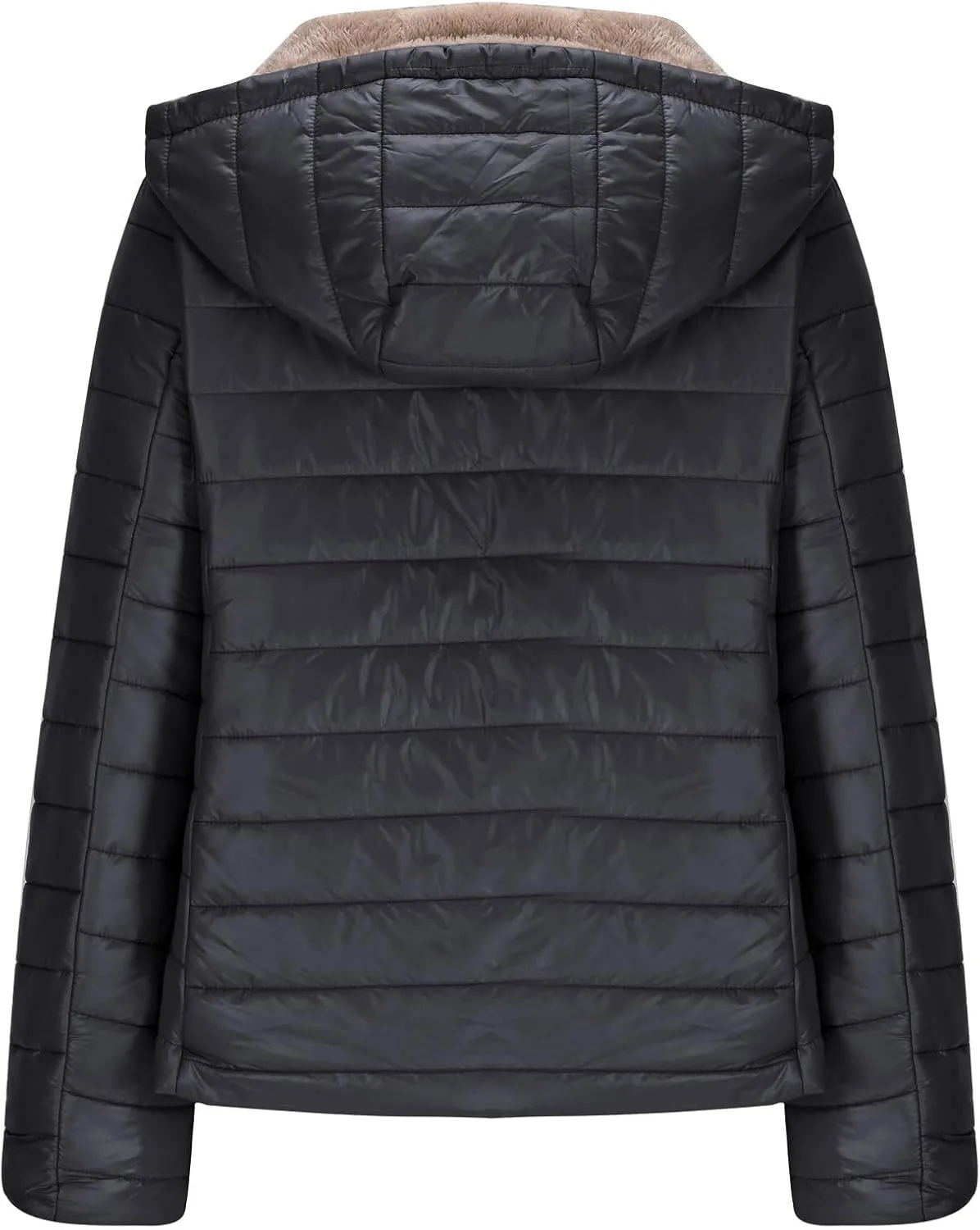 Womens Winter Coats Puffer Thickened Warm Hooded Down Jacket Sherpa Fleece Lined Down Coat Long Sleeve Quilted Jacket