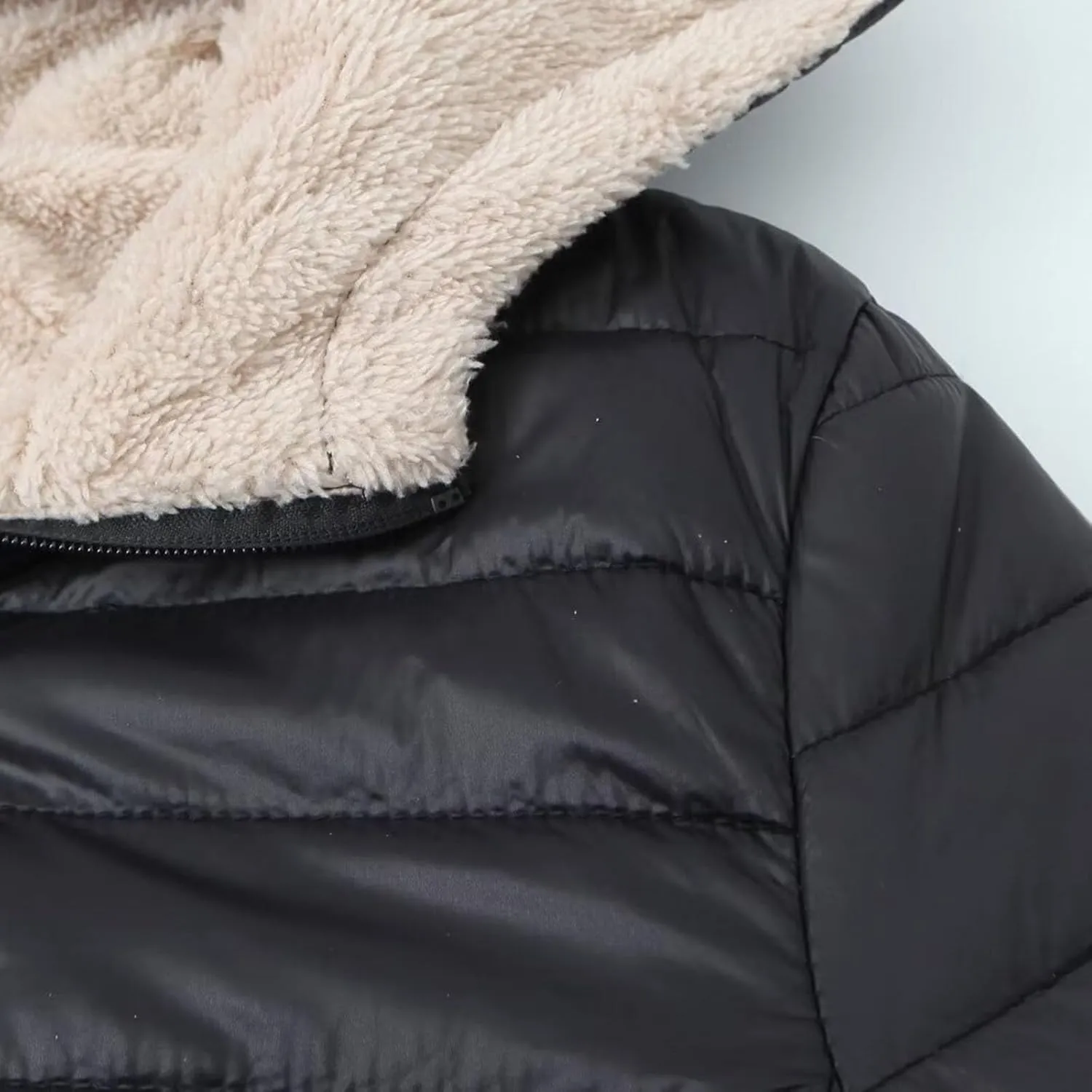 Womens Winter Coats Puffer Thickened Warm Hooded Down Jacket Sherpa Fleece Lined Down Coat Long Sleeve Quilted Jacket