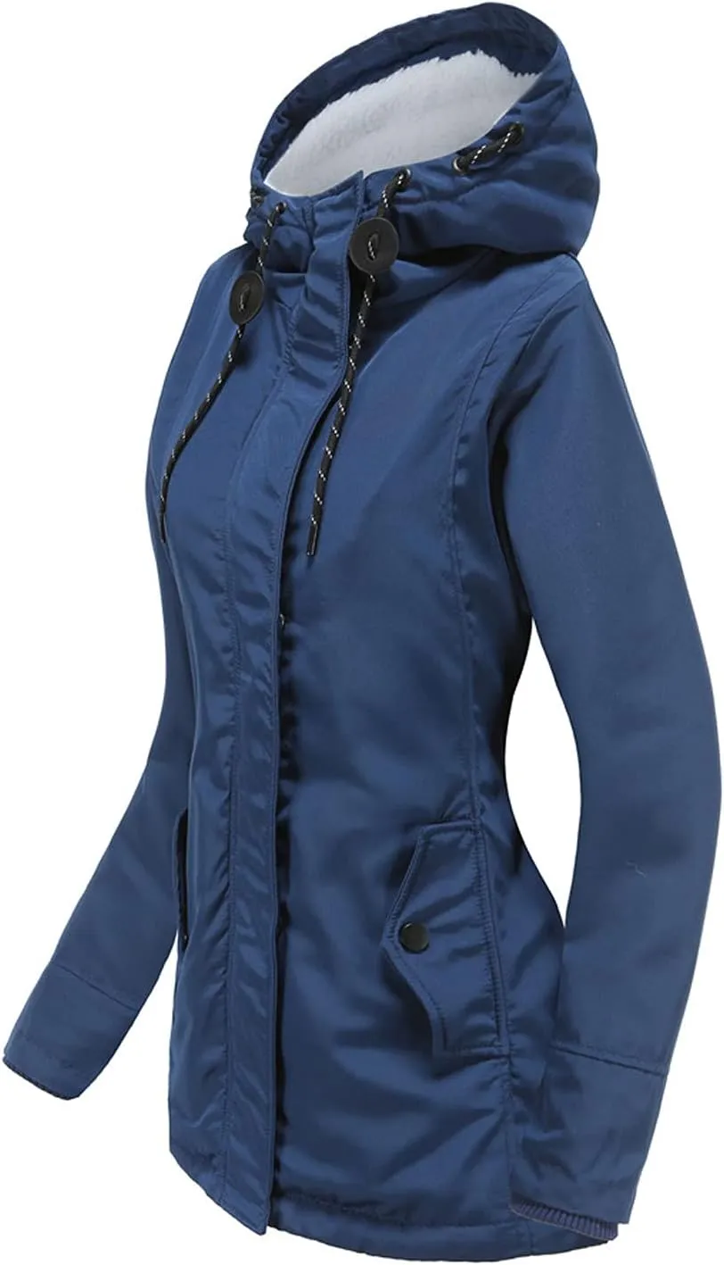 Women's Winter Coats Warm Puffer Coat Thicken Fleece Lined Down Jacket Insulated Solid Hooded Cardigans Coat