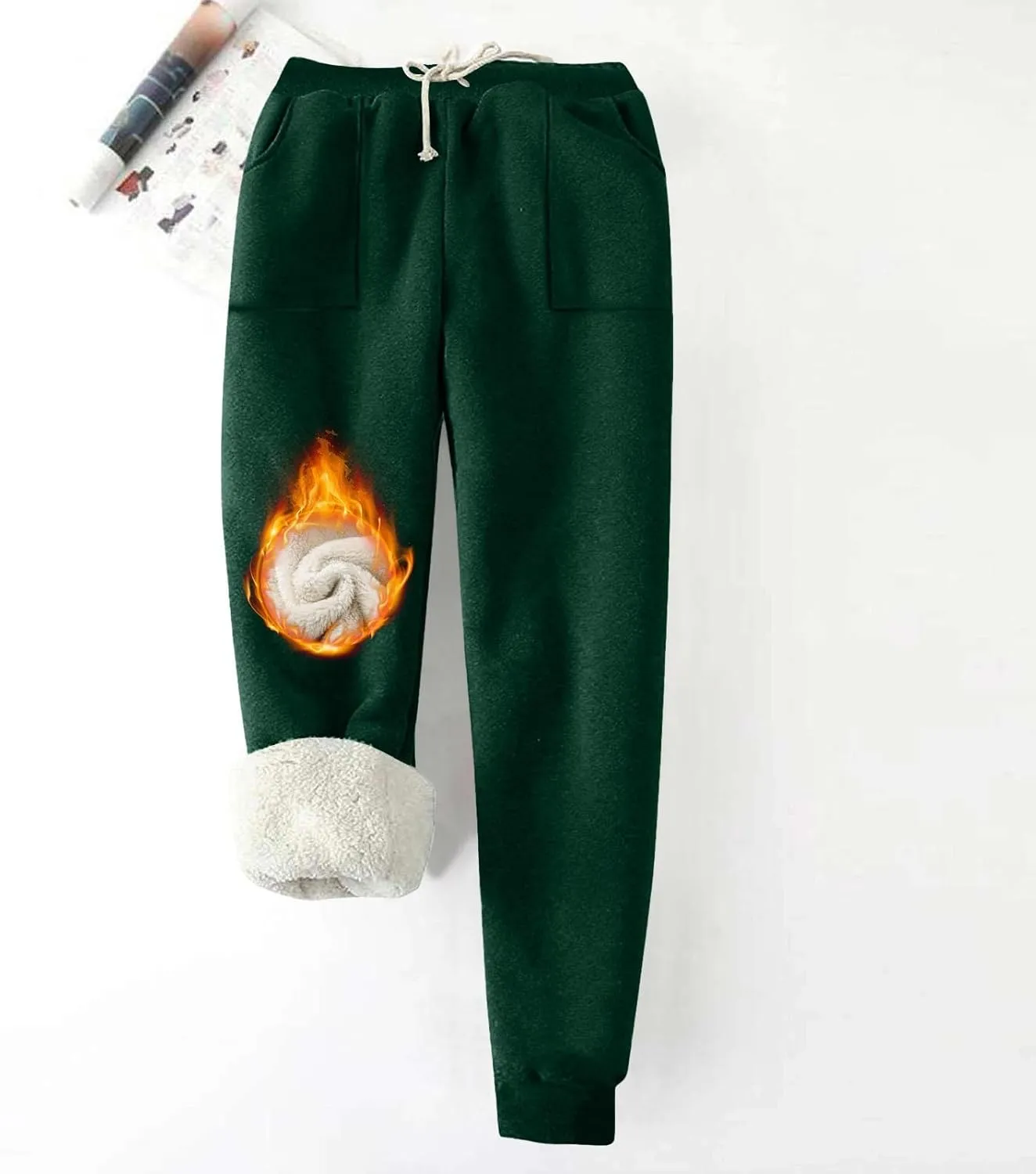 Women's Winter Warm Fleece Joggers Pants Sherpa Lined Thicken Athletic Trousers Drawstring Elastic Waist Sweatpants