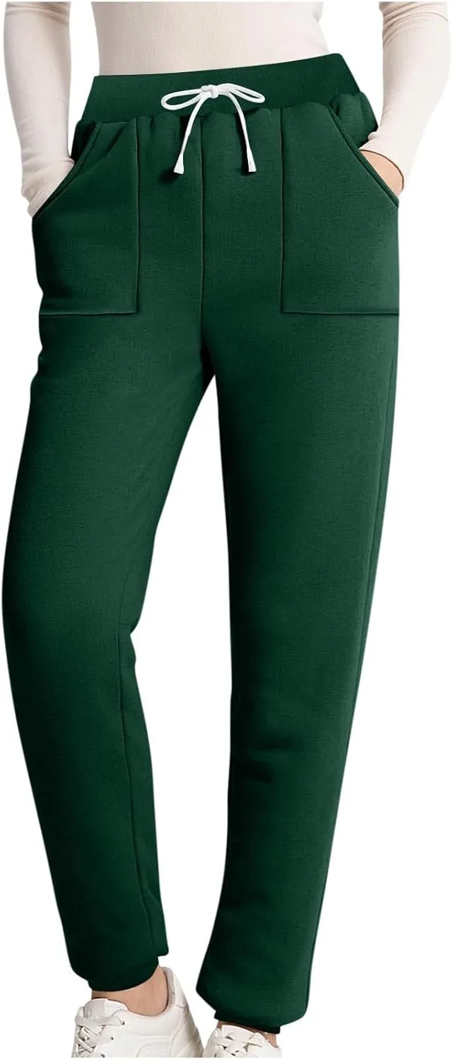 Women's Winter Warm Fleece Joggers Pants Sherpa Lined Thicken Athletic Trousers Drawstring Elastic Waist Sweatpants