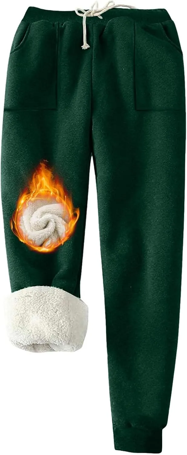 Women's Winter Warm Fleece Joggers Pants Sherpa Lined Thicken Athletic Trousers Drawstring Elastic Waist Sweatpants