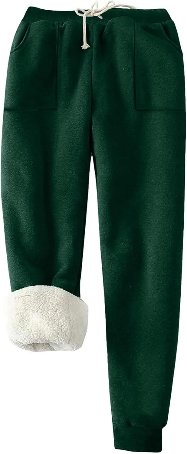 Women's Winter Warm Fleece Joggers Pants Sherpa Lined Thicken Athletic Trousers Drawstring Elastic Waist Sweatpants