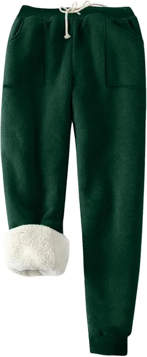 Women's Winter Warm Fleece Joggers Pants Sherpa Lined Thicken Athletic Trousers Drawstring Elastic Waist Sweatpants