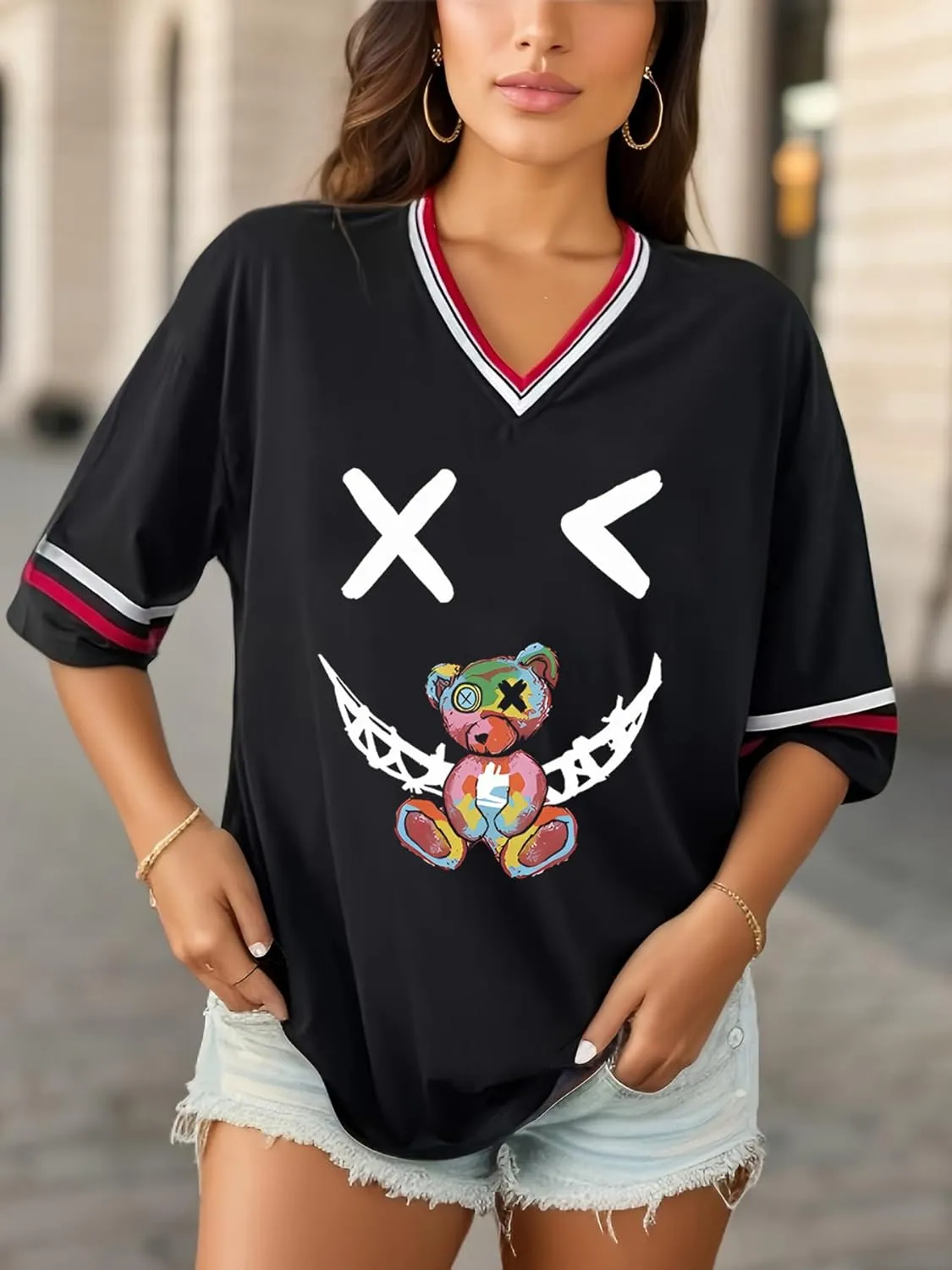 Women's Y2k Harajuku Fashion Korean Graphic T-Shirt Summer Kawaii Bear Goth Casual Tops