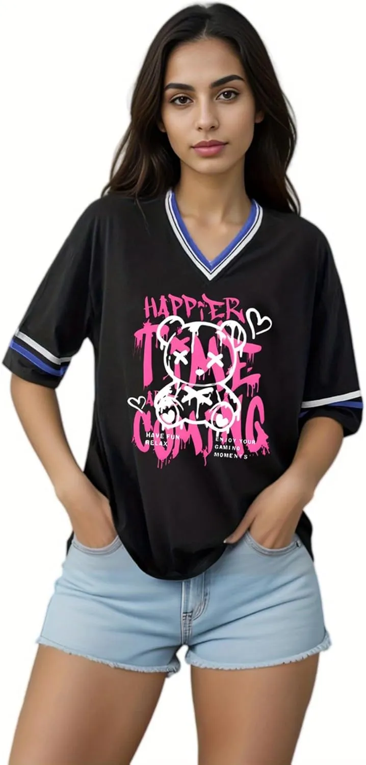 Women's Y2k Harajuku Fashion Korean Graphic T-Shirt Summer Kawaii Bear Goth Casual Tops