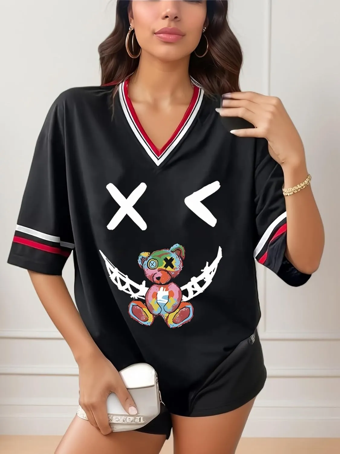 Women's Y2k Harajuku Fashion Korean Graphic T-Shirt Summer Kawaii Bear Goth Casual Tops